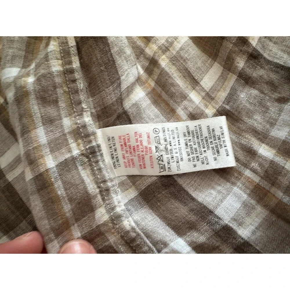Men’s 100% Linen Shirt Plaid Brown Beige Button Up Casual Summer Lightweight M - Picture 4 of 8